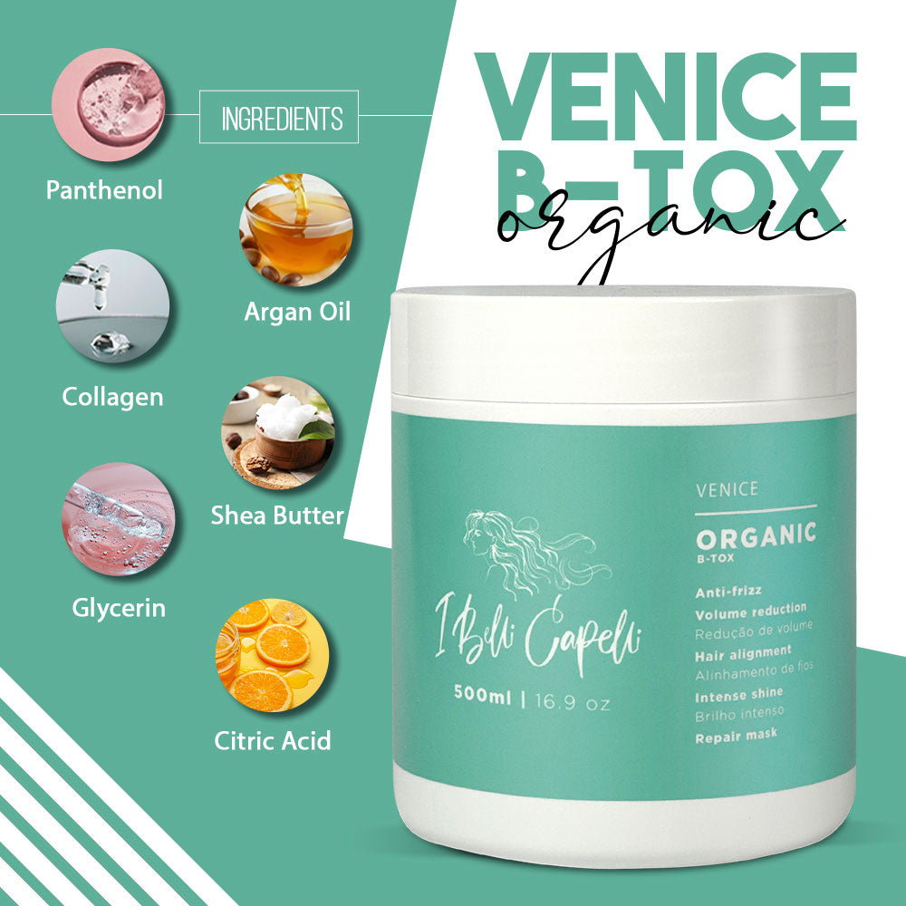 Máscara Reparadora B-tox Venice Orgânica - Anti-Frizz 500g I Belli Capelli