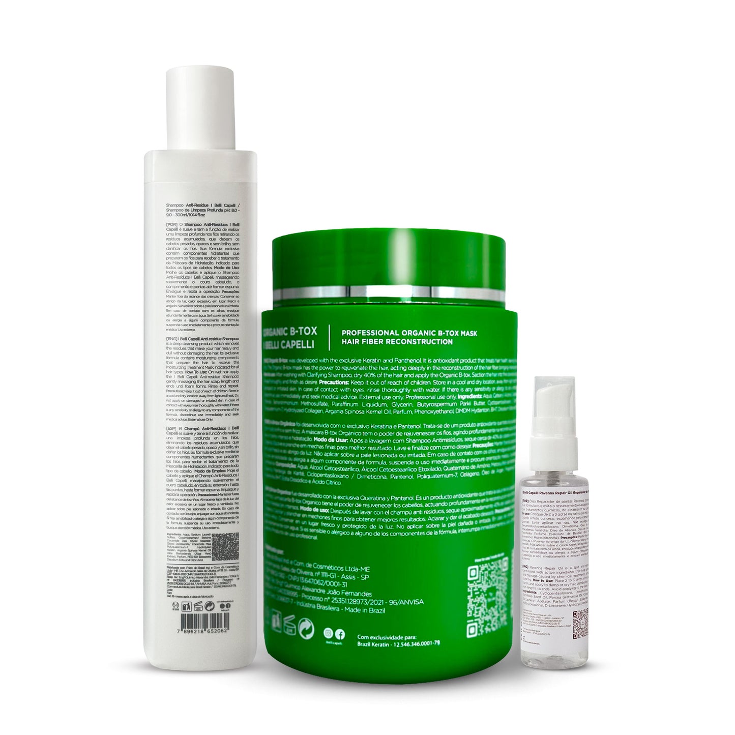 Kit B-tox Orgânico + Óleo Finalizador + Shampoo Detox I Belli Capelli - Ravenna