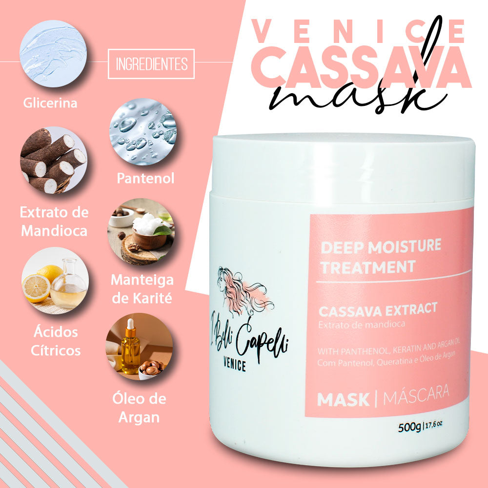 I Belli Capelli Venice Cassava Extract Máscara com Pantenol, Queratina e Óleo de Argan 500g