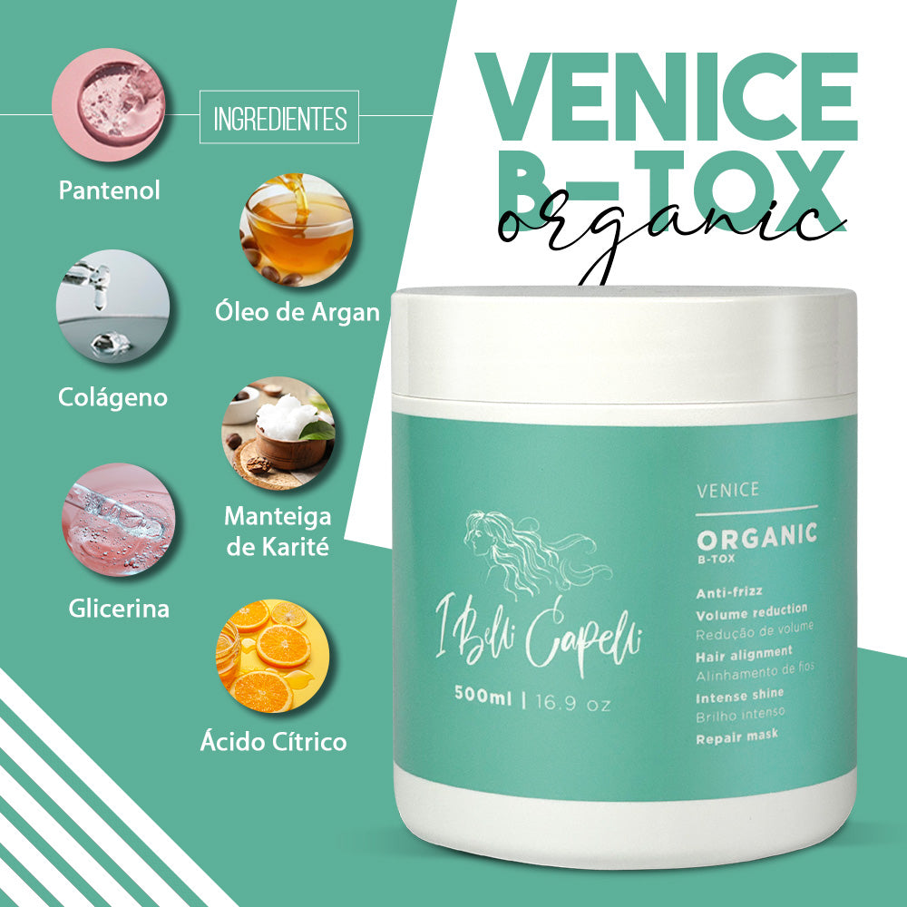 Máscara Reparadora B-tox Venice Orgânica - Anti-Frizz 500g I Belli Capelli