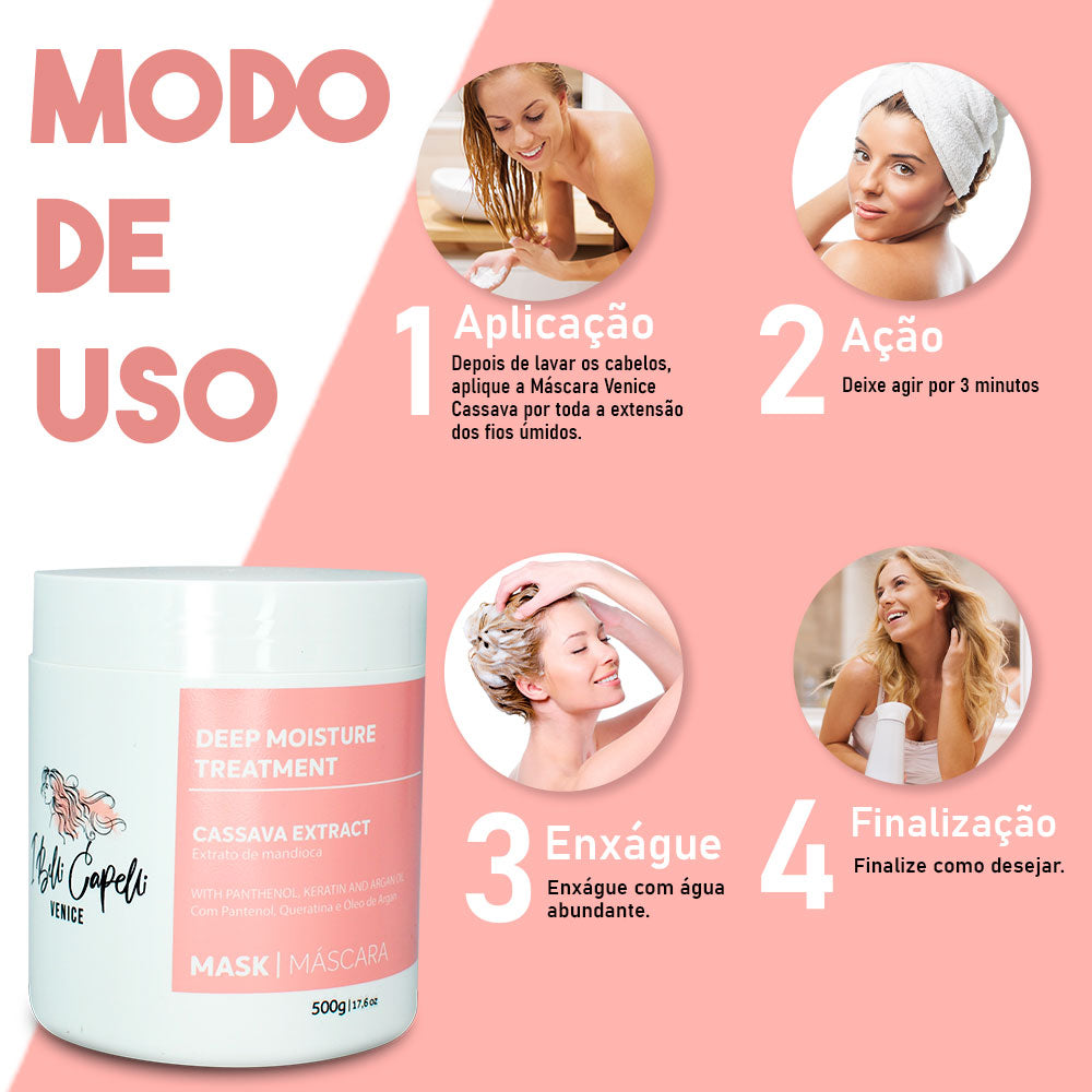I Belli Capelli Venice Cassava Extract Máscara com Pantenol, Queratina e Óleo de Argan 500g