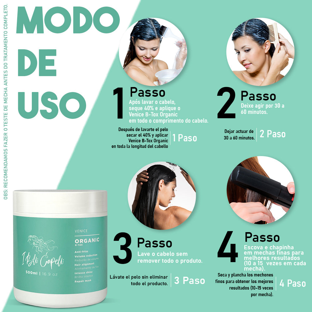 Máscara Reparadora B-tox Venice Orgânica - Anti-Frizz 500g I Belli Capelli