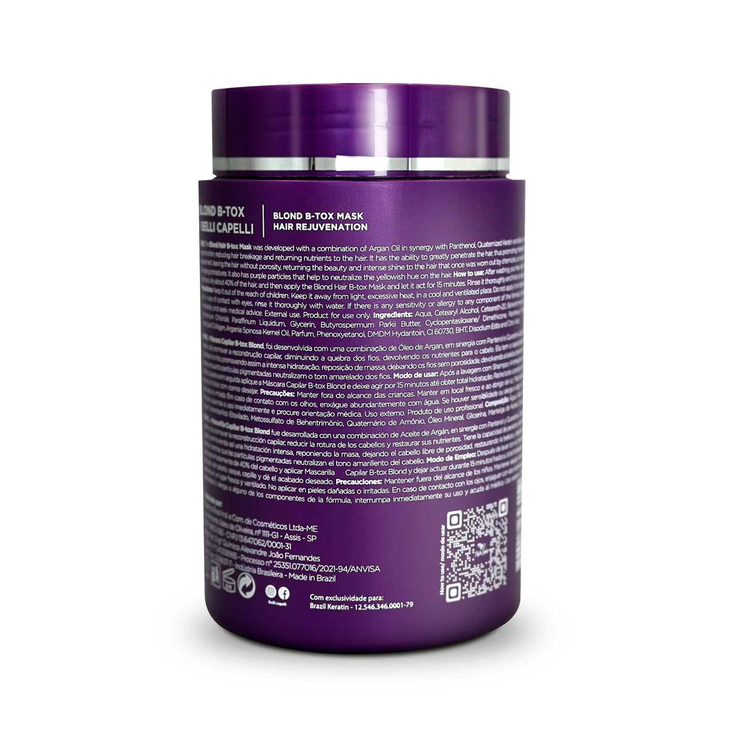 B-tox Capilar Reparadora Anti-Frizz para Cabelos Loiros 1kg I Belli Capelli Ravenna