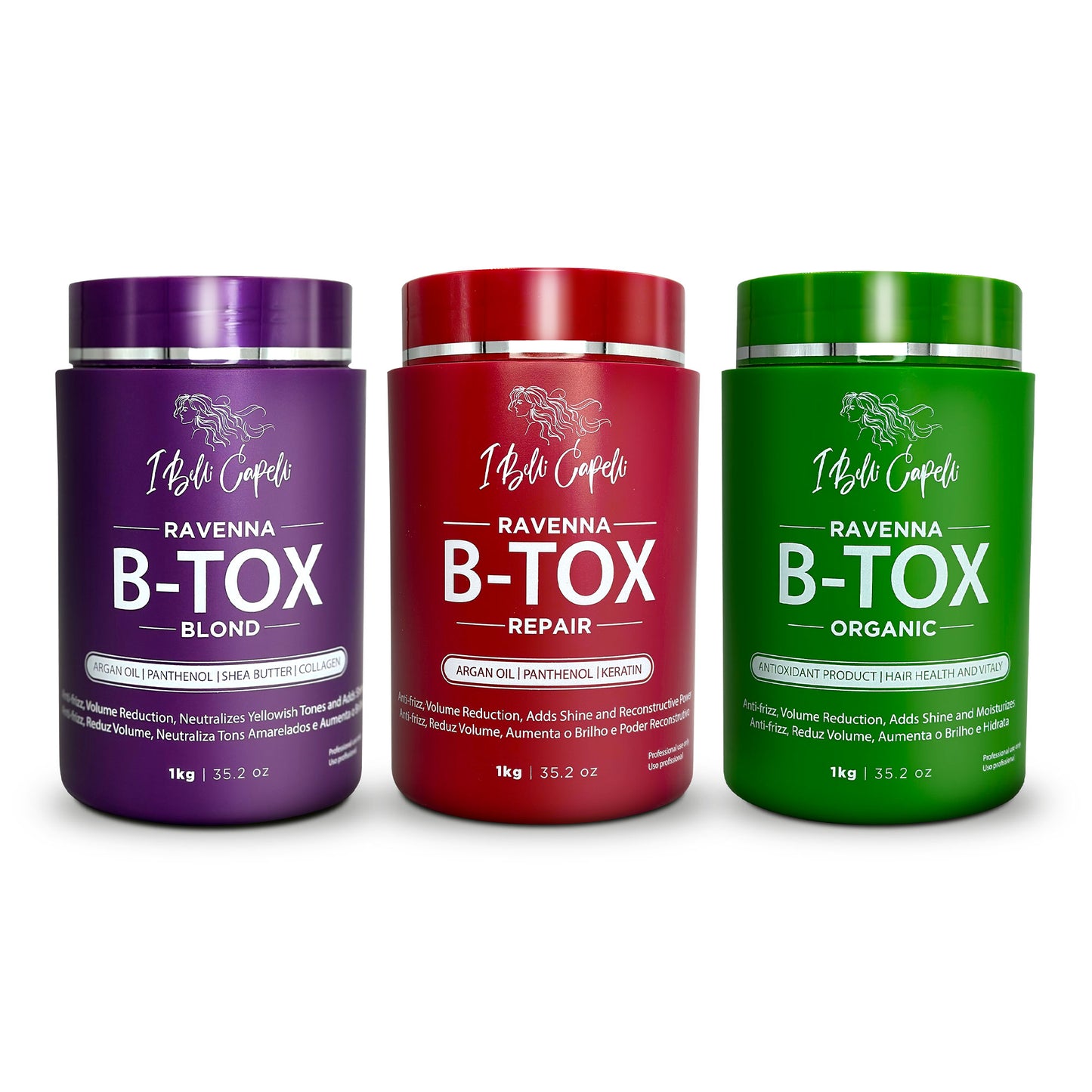 Kit Trio B-tox Capilar Repair + B-tox Blond + B-tox Orgânico I Belli Capelli - Ravenna 3Kg
