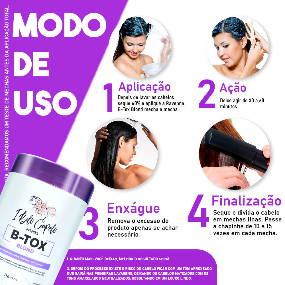 Kit Trio B-tox Capilar Repair + B-tox Blond + B-tox Orgânico I Belli Capelli - Ravenna 3Kg