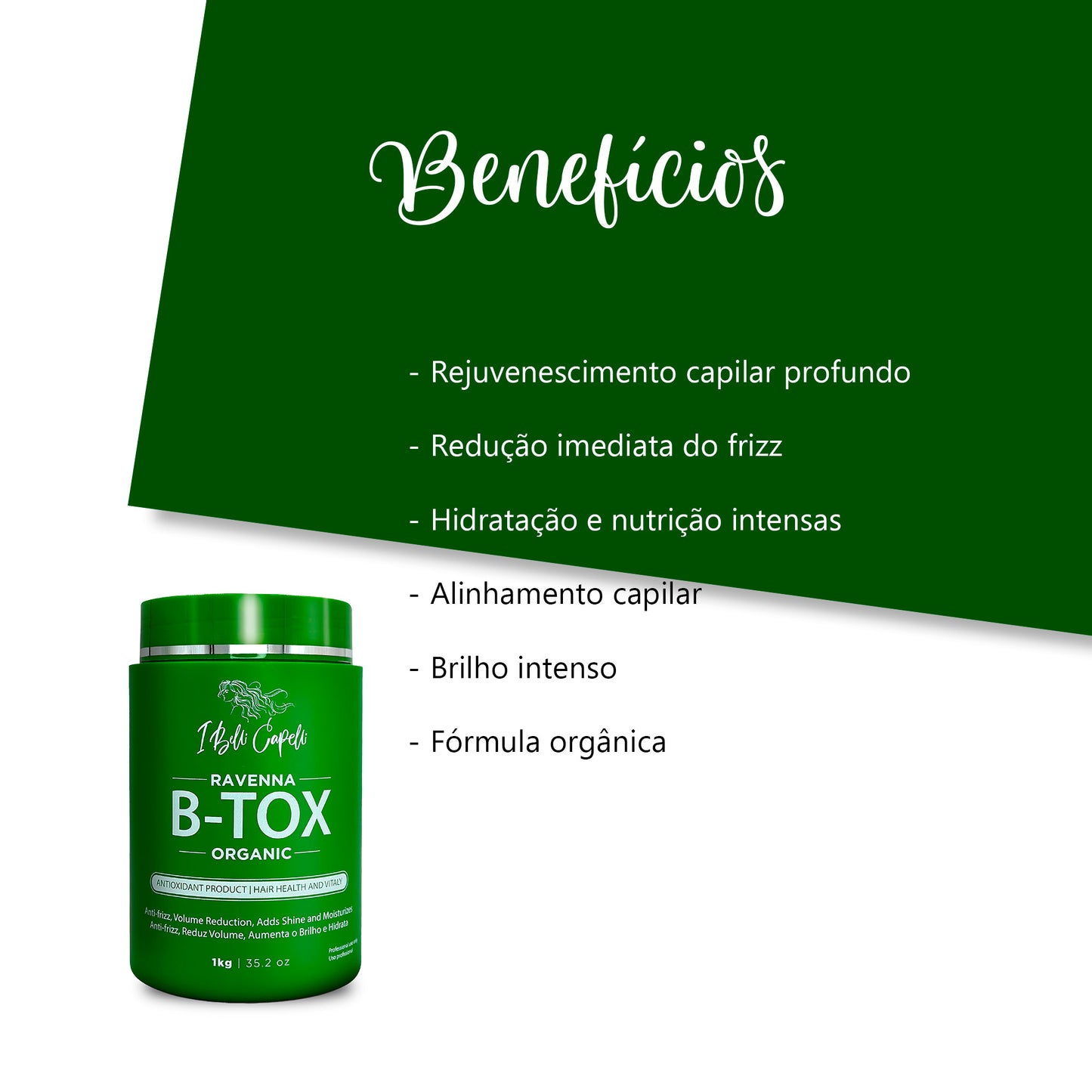 Kit I Belli Capelli Ravenna Máscara B-tox Organic + Óleo Repair  – Tratamento Natural Para Todos os Tipos de Cabelos